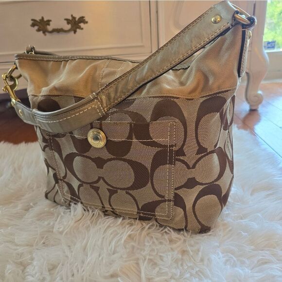 Coach Brown and Tan Hobo Bag with Signature Monogram ** - Picture 1 of 13